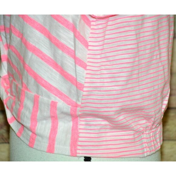 NWOT Skies Are Blue Pink Striped Crop Blouse Top Size L Stretch Beach Summer - Picture 7 of 12
